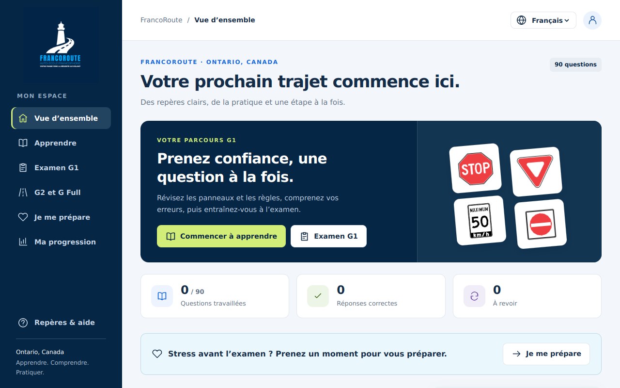 L’accueil de l’application FrancoRoute